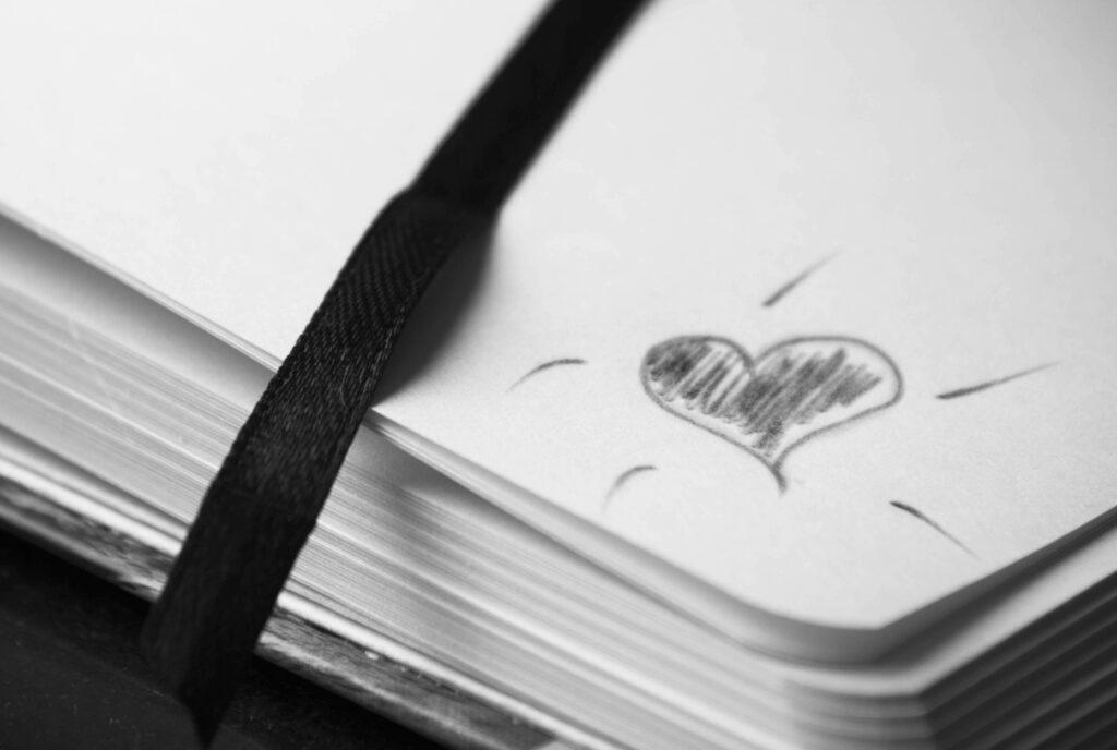 Elegant Black and White Sketched Heart Journal Wallpaper Background