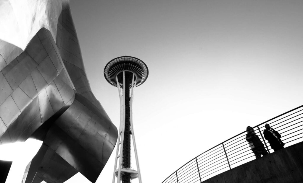 Stunning Black and White Seattle Space Needle Wallpaper Background