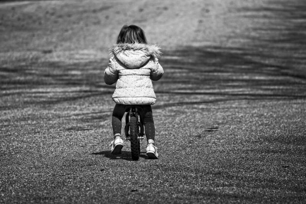 Childhood Innocence: Black & White Bicycle Wallpaper for Your Background