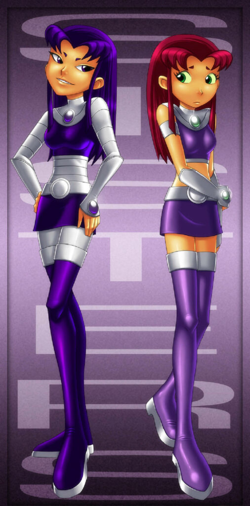Blackfire and Starfire Teen Titans vibrant wallpaper confident poses dynamic rivalry background