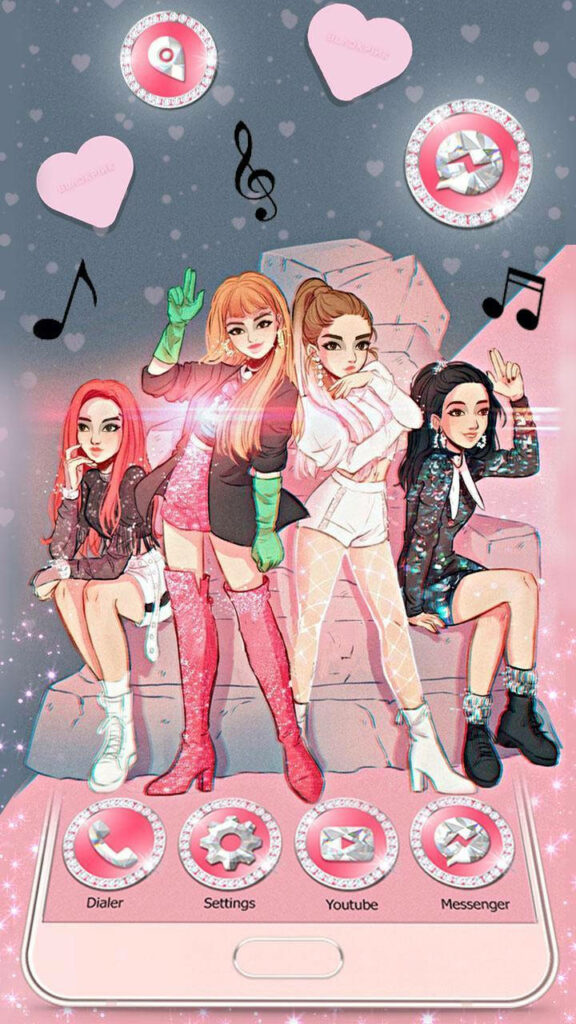 Blackpink: Animated Superstars Strike a Pose on Vibrant Smartphone Stage Wallpaper