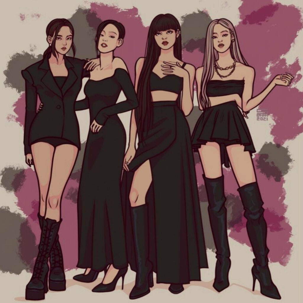 Dynamic Blackpink Cartoons Capture the Excitement of Album Jacket Making Wallpaper