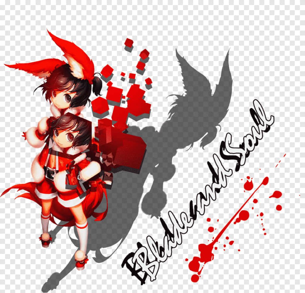 Blade and Soul wallpaper with two chibi Lyn characters in festive red outfits and pixel accents