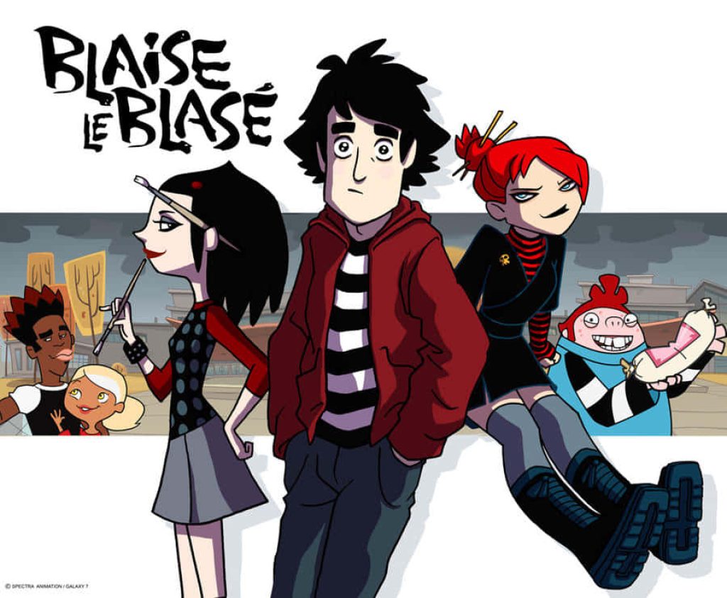 Blaise le Blasé animated cast vibrant 2D vector wallpaper urban backdrop bold lines design
