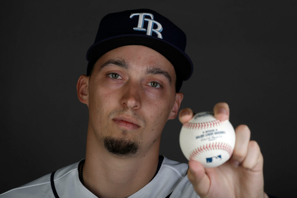 Blake Snell focused baseball pose striking wallpaper showing determination and athletic presence