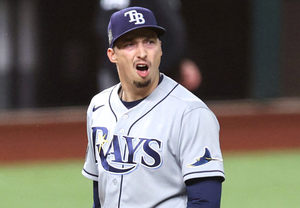 Blake Snell Tampa Bay Rays uniform intense game moment focused expression wallpaper background