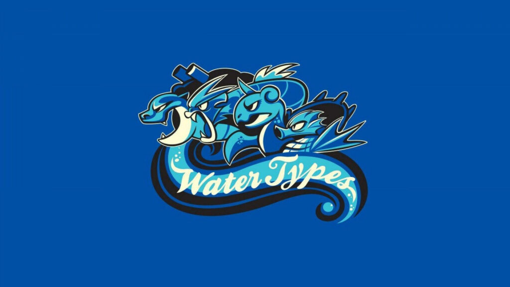 Dynamic Blastoise logo with Water Type symbol in bold blue aquatic design wallpaper background