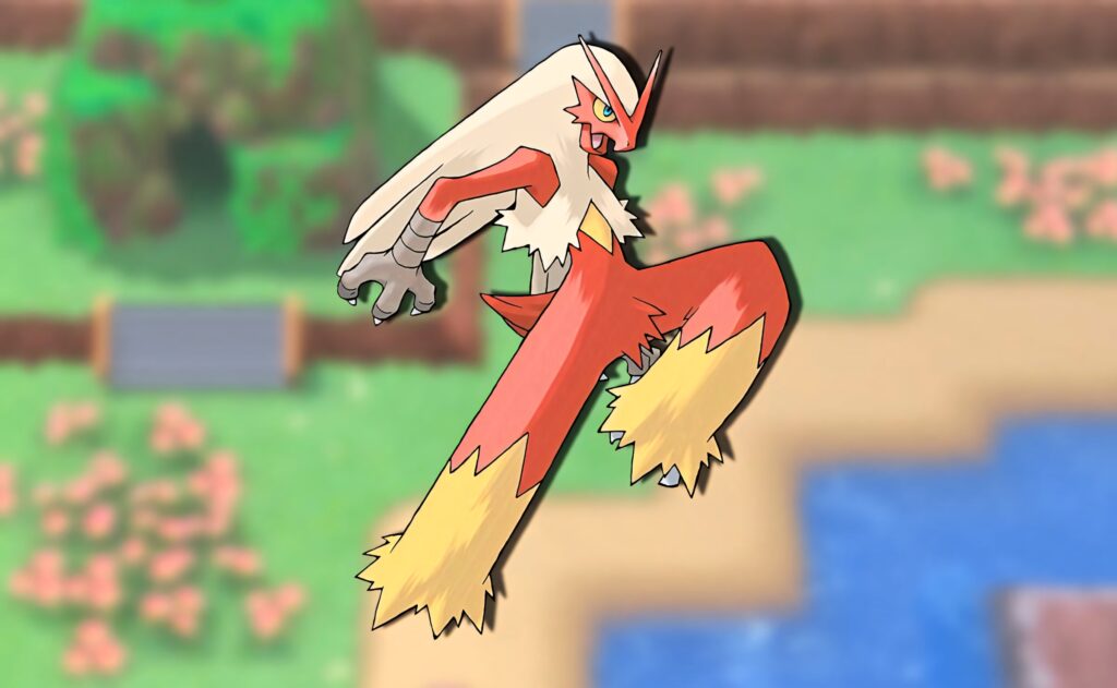 Blaziken Fire Fighting Pokémon in action vibrant game landscape wallpaper background design