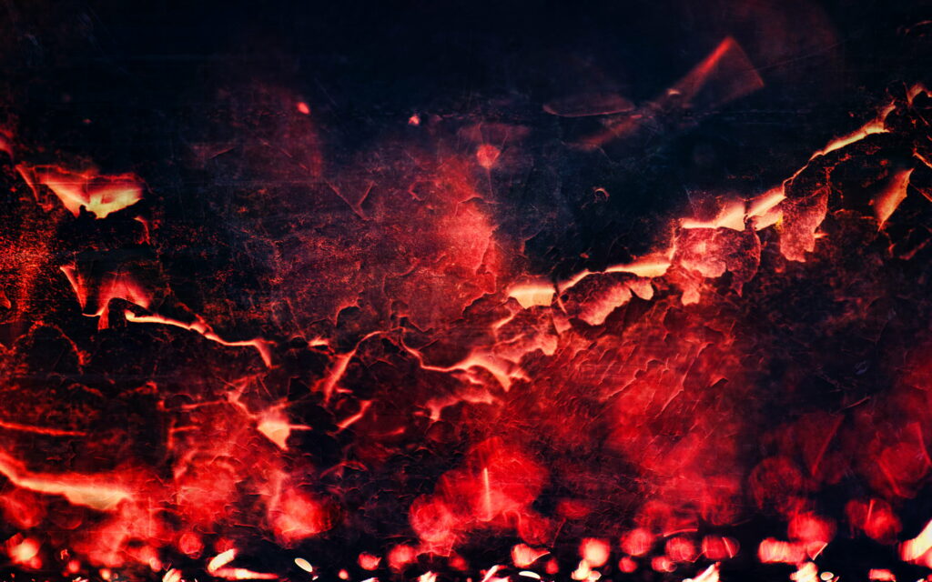 Blazing red inferno abstract HD wallpaper with glowing coals and charred textures background