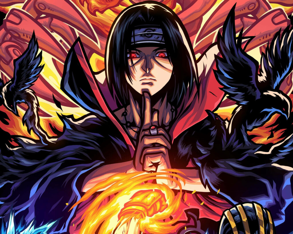 Blazing Brilliance: Itachi's Fiery Summoning in a Cool Naruto Scene Wallpaper
