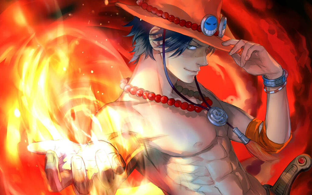 Flame-Engulfed Anime Art: Igniting Portgas D. Ace's Power in a Striking Digital Illustration Wallpaper