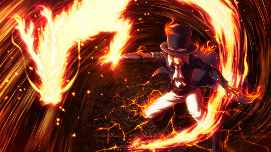 Inferno Ignited: Captivating Digital Art Portraying One Piece's Sabo with Fiery Anime Dragon Background Wallpaper
