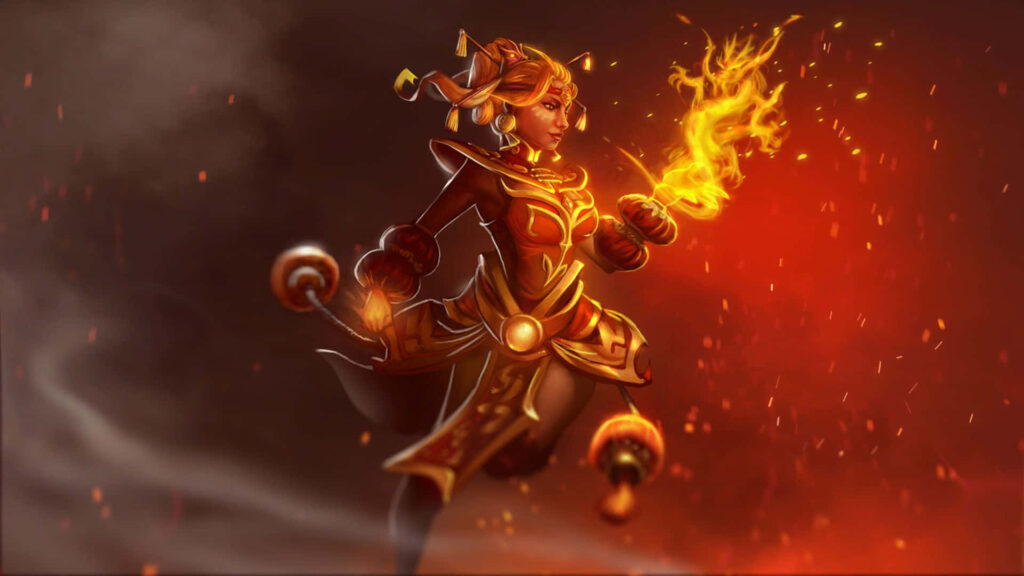 Lina, the Fiery Sorceress, Unleashes Unmatched Power in Dota 2's Intense Battle Wallpaper