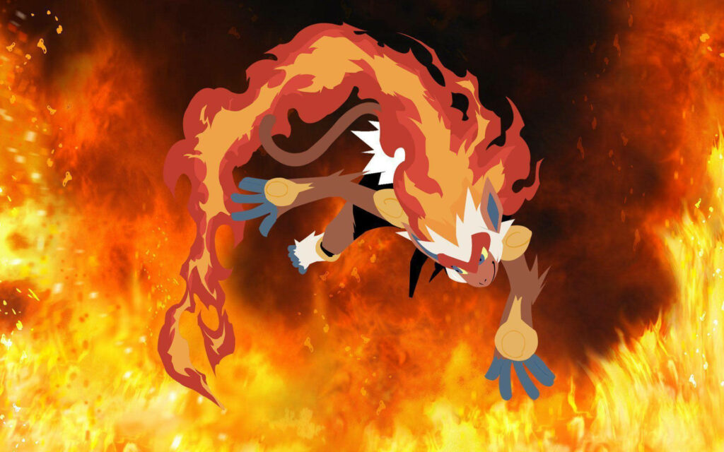 Blazing Infernape Set Against Fiery Background - A Vibrant Vector Art Illustration Wallpaper
