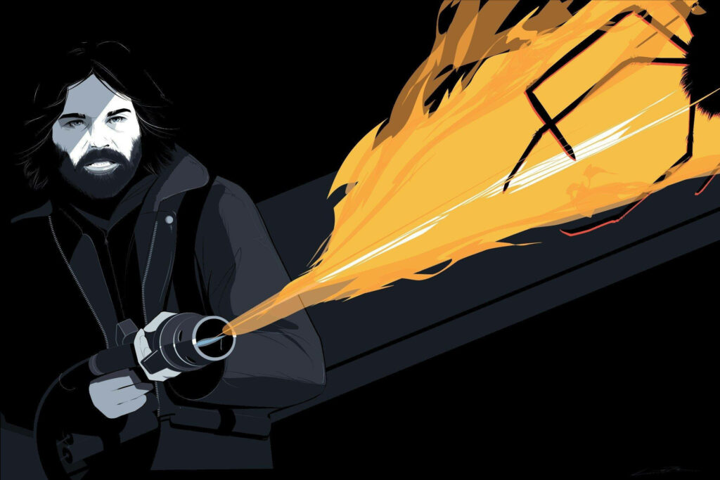 Flamingly Dynamic: Vectorized Kurt Russell Ignites the Stage Wallpaper