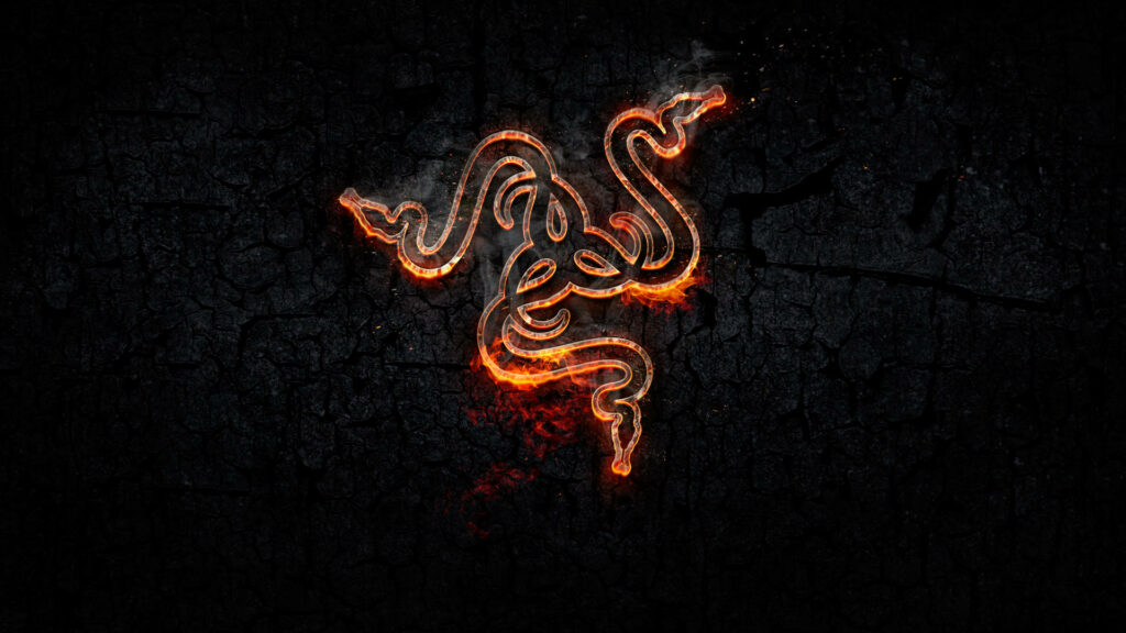 Fiery Razer PC Logo Emblazoned on Stone-Textured Background Wallpaper