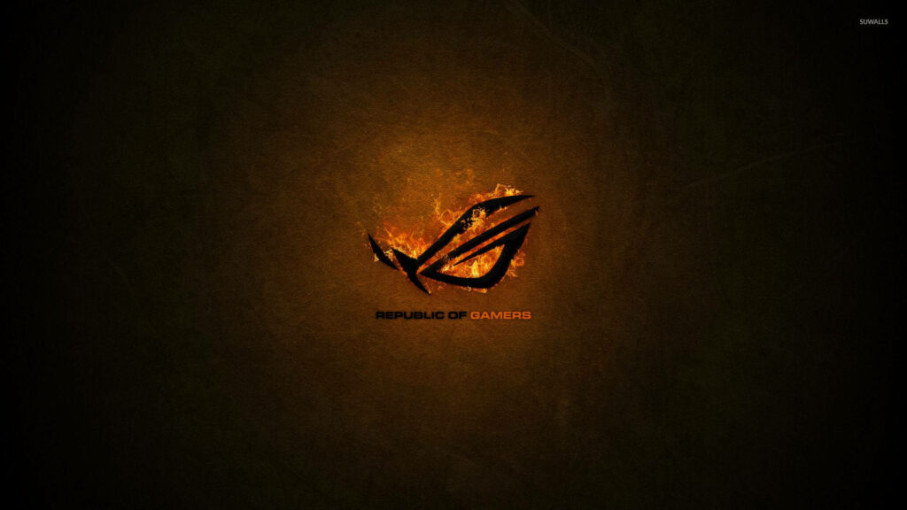 Blazing Gaming Flames: The Flaming Orange Asus ROG Logo Wallpaper