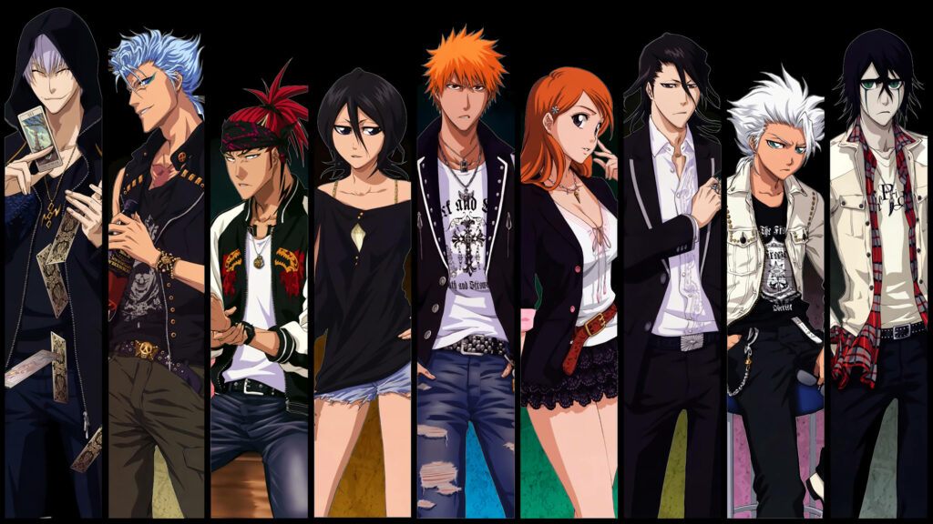 Bleach Anime Characters Let Loose in Casual Attires: A Fun-filled Collage! Wallpaper
