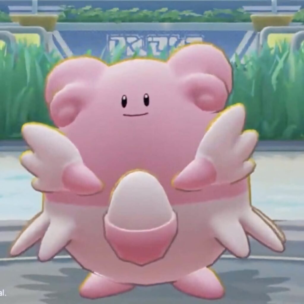 Blissey Pokémon standing with gentle smile in bright outdoor wallpaper background scenery