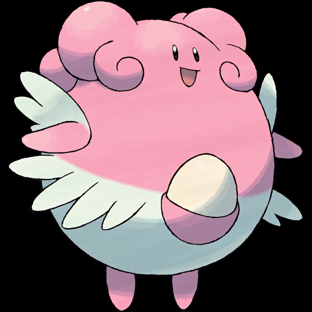 Blissey tiptoeing happily with a cheerful smile in a playful bright wallpaper background