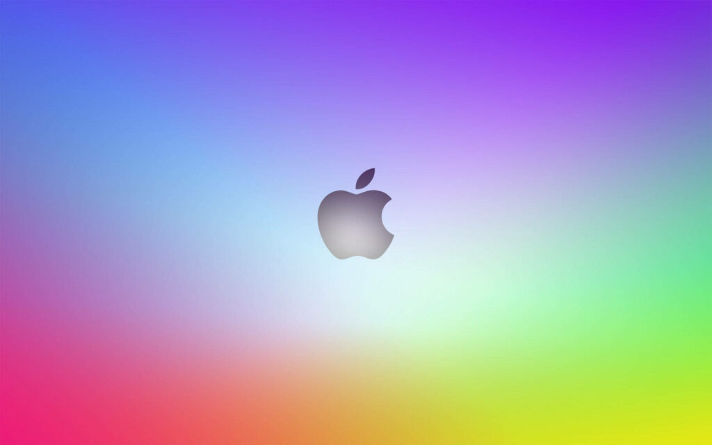 Vibrant MacBook Air wallpaper with centered Apple logo on soft blue purple pink lime gradient background