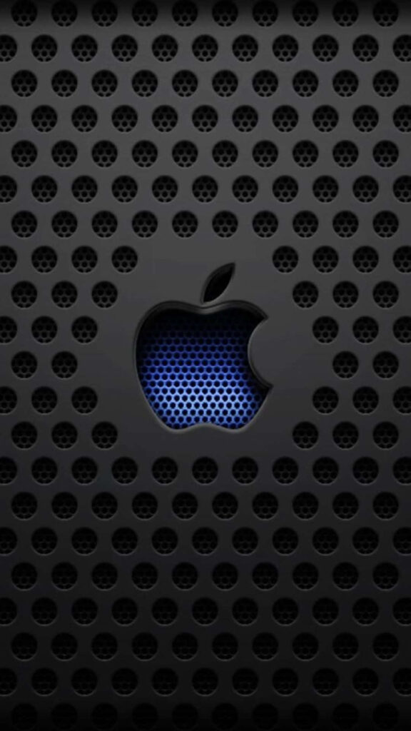 Sleek and Stylish: Blue Apple Logo on Metal Net Wallpaper for iPhone 6 Plus