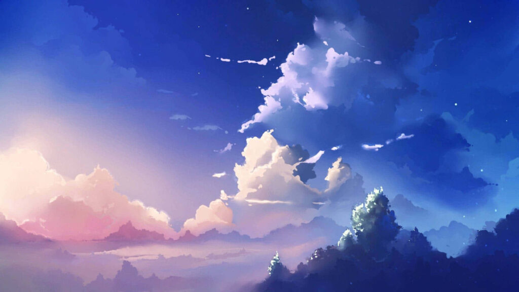 Kaleidoscope Dreams: Captivating Anime Skyline Embracing Serene Clouds in Mesmerizing Hues Wallpaper
