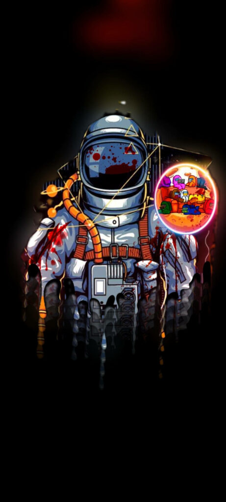 Blood-Spattered Astronaut Amidst Gruesome Among Us Crewmates: A Haunting Wallpaper