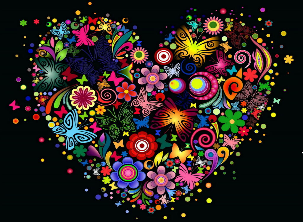 Vibrant Floral Heart: An Abstract Artwork Blossoming with Colorful Flowers Wallpaper