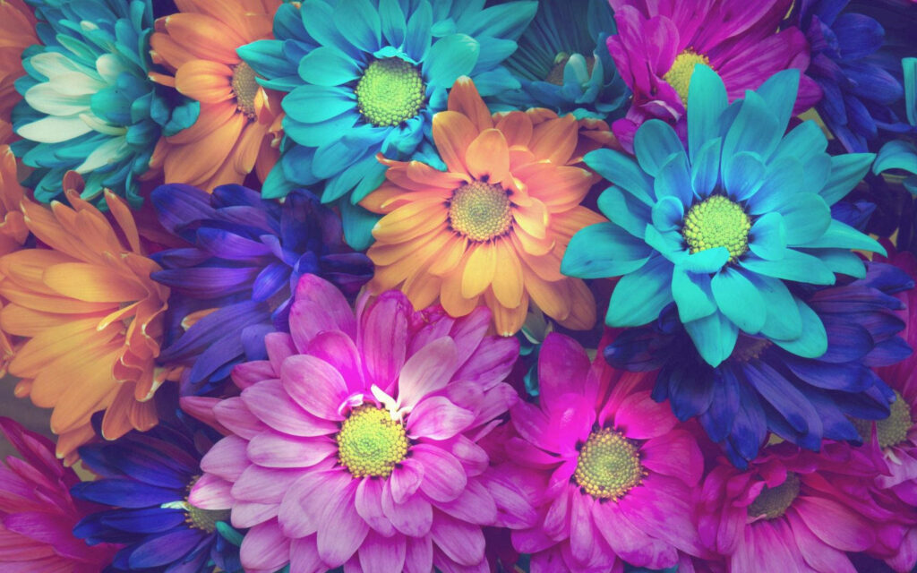 The Vibrant Kaleidoscope: Exquisite Neon Reflections Amidst Blossoming Petals Wallpaper