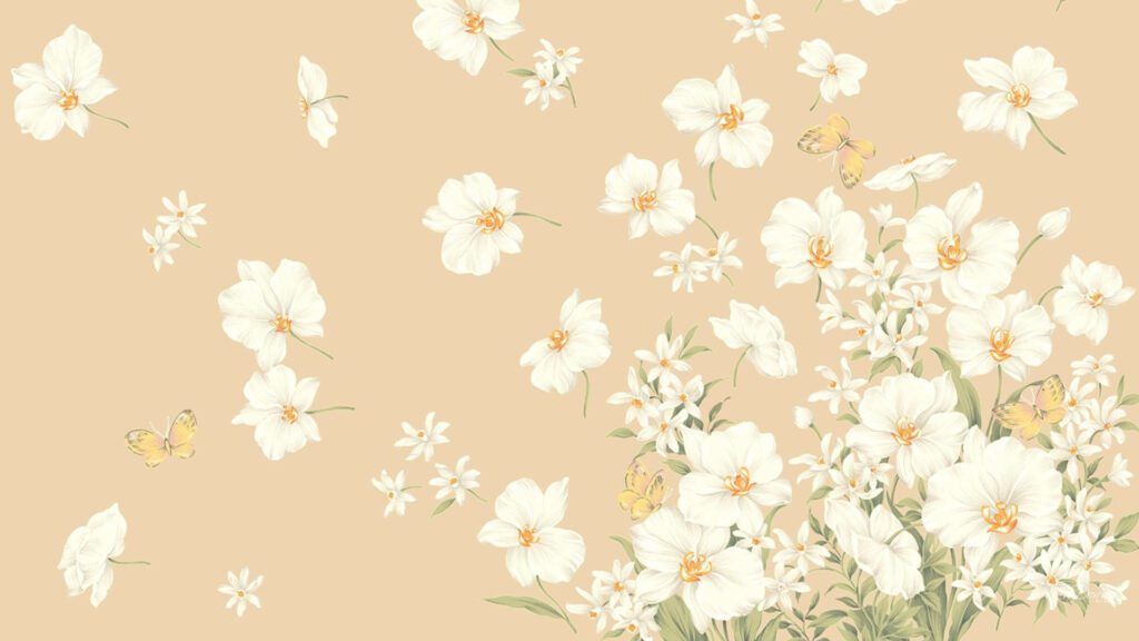 Serene Elegance: Embellished with Beige Blooms - Aesthetic Laptop Background Wallpaper