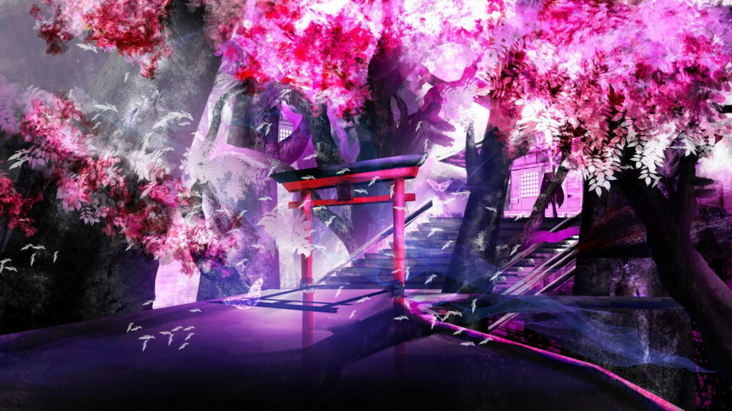 Enchanting Cherry Blossom Delight: A Mesmerizing Fantasy Landscape in HD Artwork Wallpaper