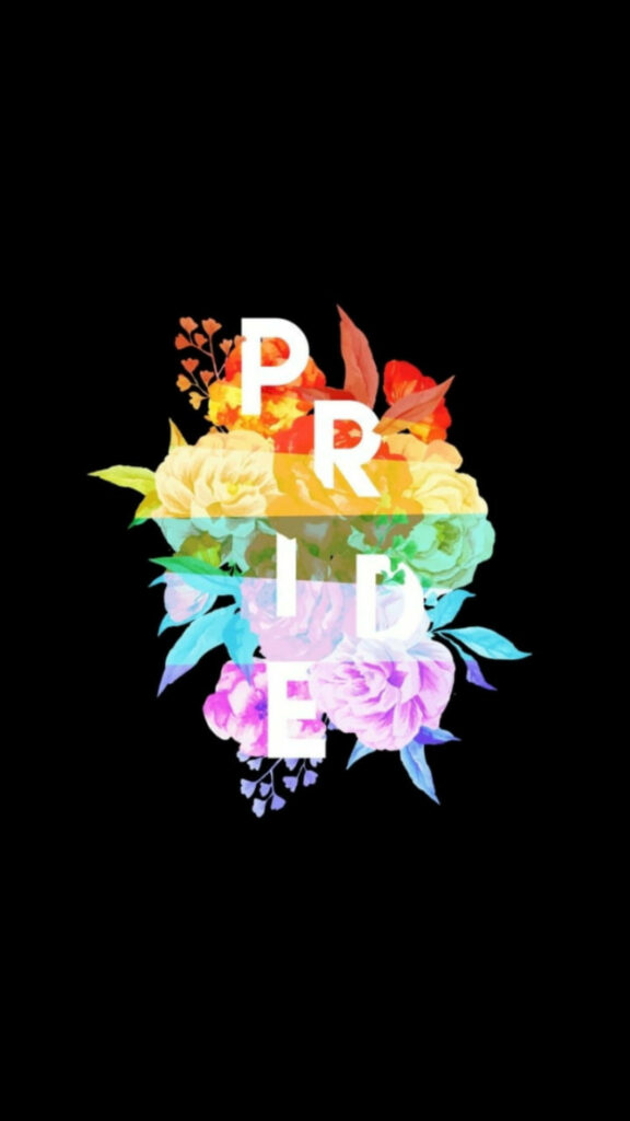 Pride Blooms: Vibrant LGBT Phone Wallpaper Flourishing with Colorful Flowers on a Serene Black Background
