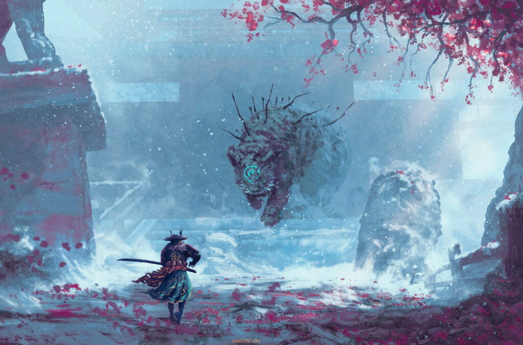Blossoming Warriors: A Majestic Display of Samurai Artistry beneath the Sakura Tree Wallpaper