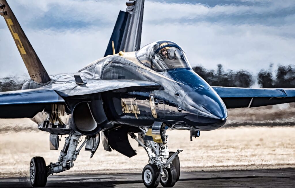 Blue Angels jet on runway showcasing US Navy flight team's power and precision wallpaper