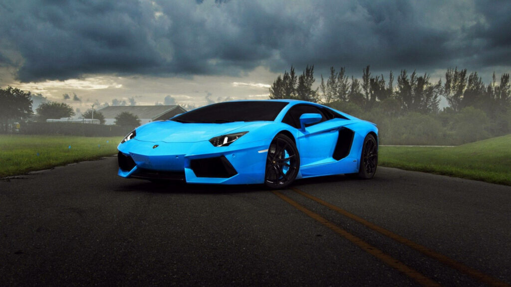 Stormy Serenade: Capturing the Majesty of a Blue Luxury Sports Car Amidst Nature's Fury Wallpaper