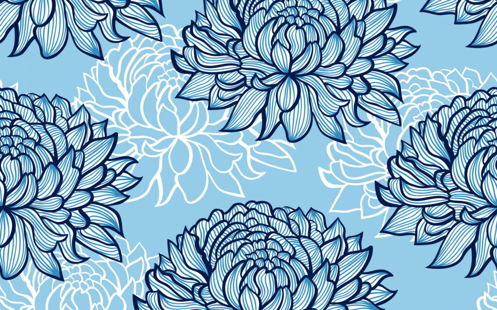 Vintage Vibes: Blue Blossoms on a Nostalgic Backdrop Wallpaper