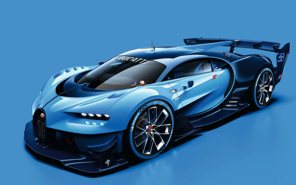 Blue Bugatti Vision GT Edition wallpaper with aerodynamic design and carbon fiber details