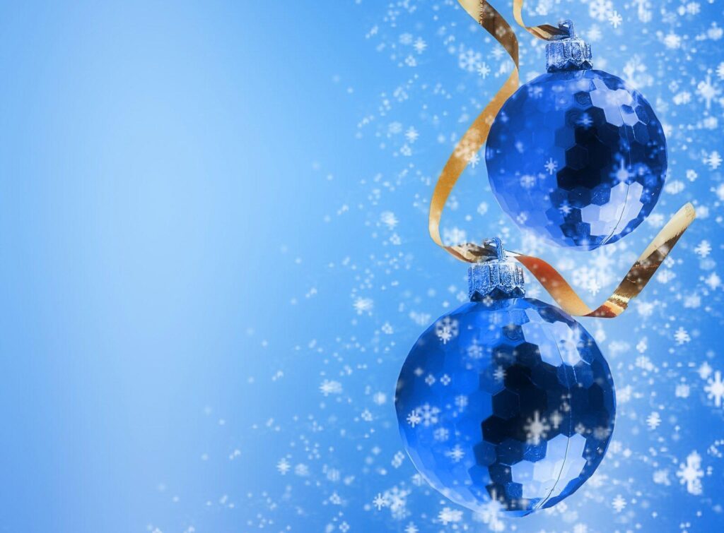Blue Christmas Ornaments with Snowflakes - Festive Wallpaper Design