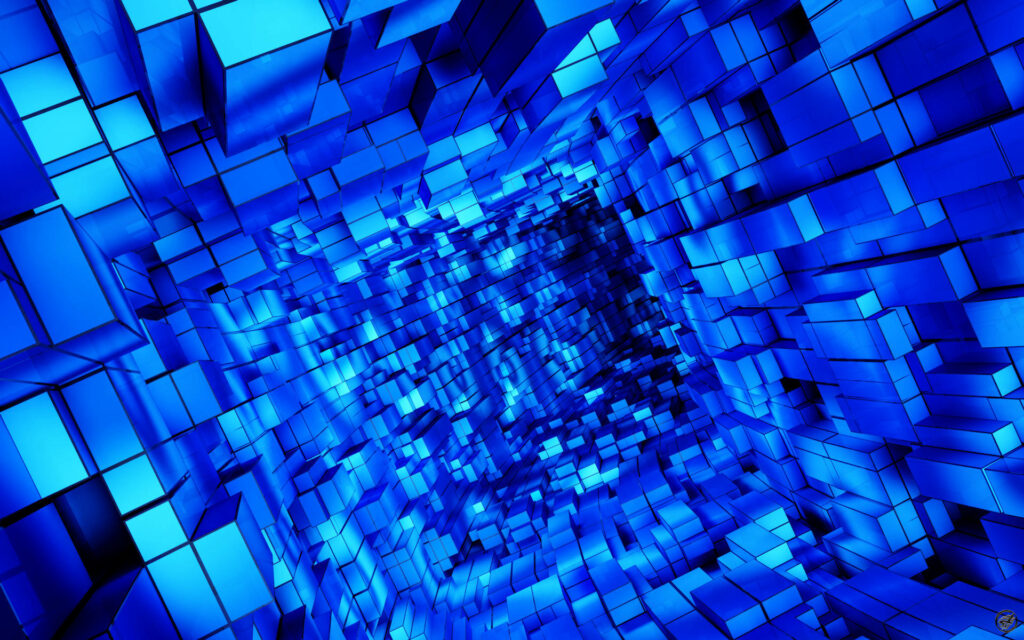Cool Blue Cubes Illuminating an Abstract 3D Background Wallpaper