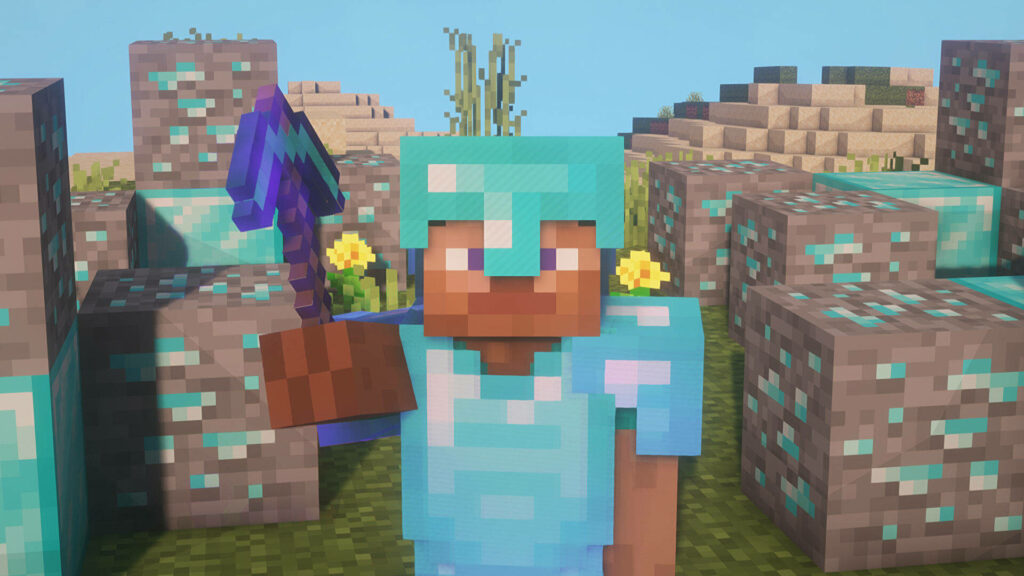Steve's Triumph: Unleashing Mining Mastery with Blue Diamond Armor and Pickaxe - Ultimate Minecraft Background Snapshot Wallpaper