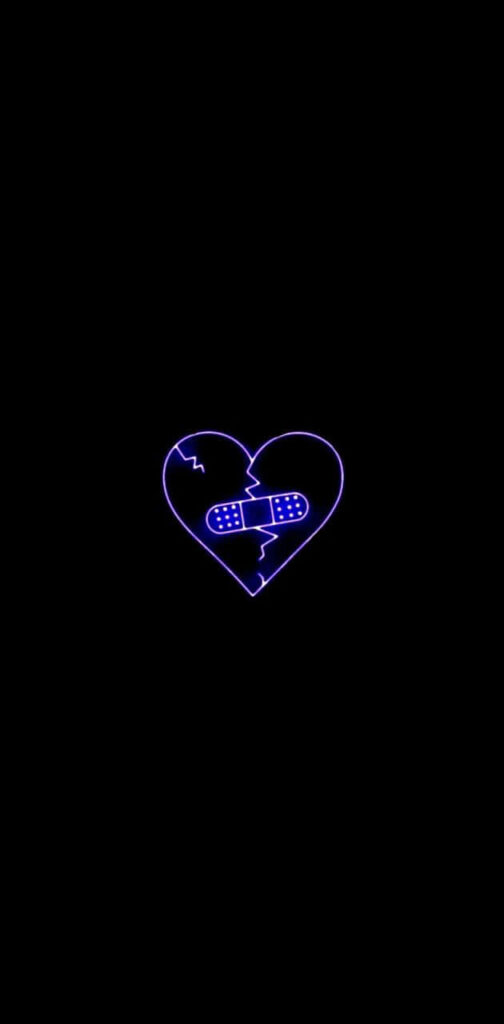 Neon Blue Heart Wallpaper: Cracked & Mended Design Background
