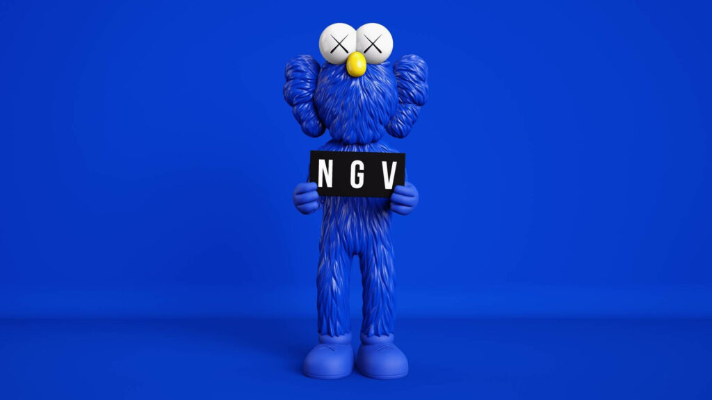 Kaws BFF Figure: Vibrant Blue Background PC Wallpaper featuring ngv Sign
