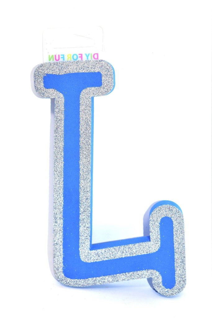 Blue letter L wallpaper with silver glitter border minimalist modern festive background