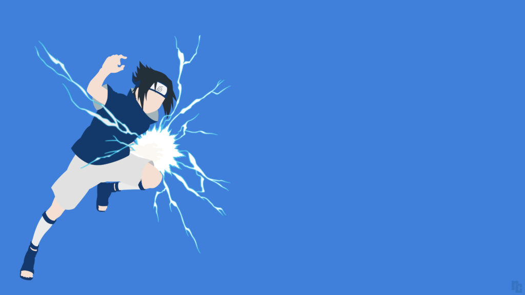 Sasuke's Blue Lightning: A Stunning 4k Wallpaper of the Chidori Spear Technique and Headband on a Blue Digital Illustration