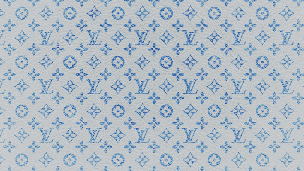 Louis Vuitton monogram blue pattern on textured white background stylish wallpaper design