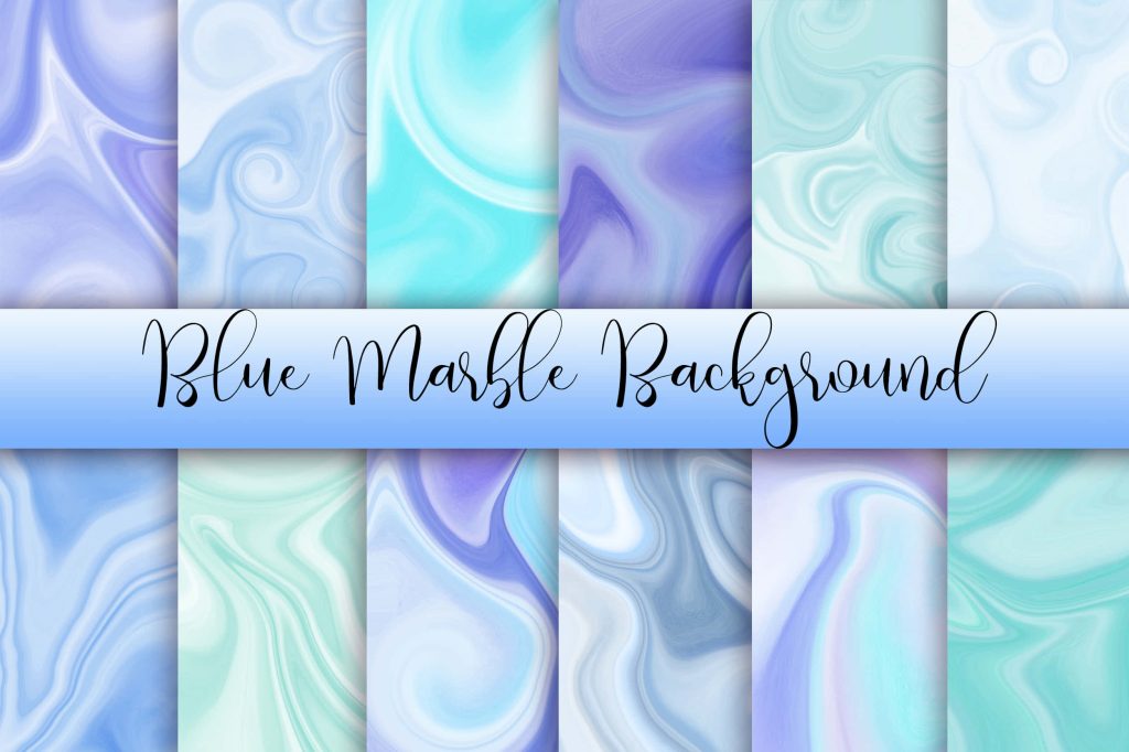 Blue marble wallpaper collage with abstract turquoise lavender and white swirling textures background