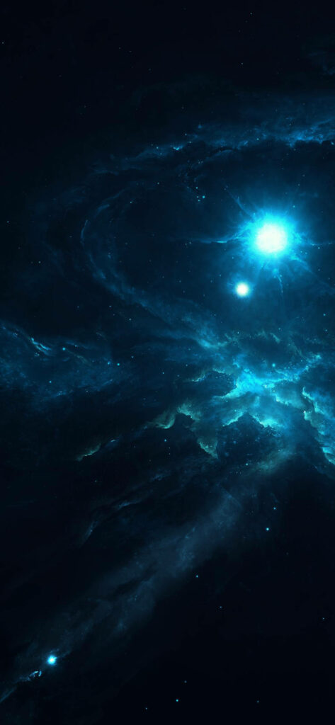 Dazzling Celestial Artistry: Captivating Blue Moon Enveloped by Expansive Cloudscapes in Deep Night Sky - Stellar Galaxy iPhone Background Wallpaper