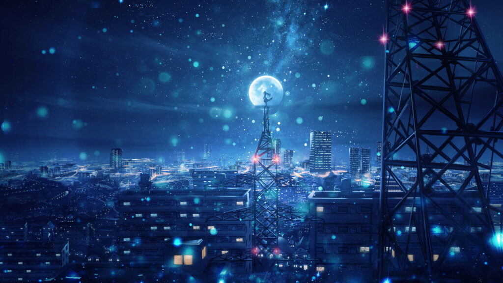 Moonlit Tranquility: A Mesmerizing Anime Night Scenery in High-Definition Wallpaper
