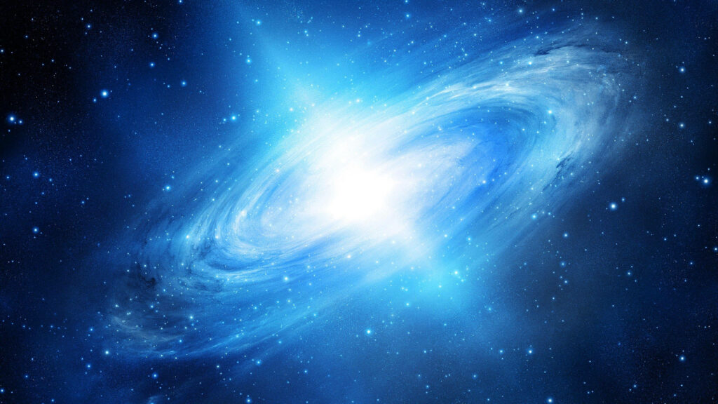 Starry Spectacle: Exploring the Celestial Majesty of a Brilliant Blue Galaxy in the Vastness of Outer Space Wallpaper